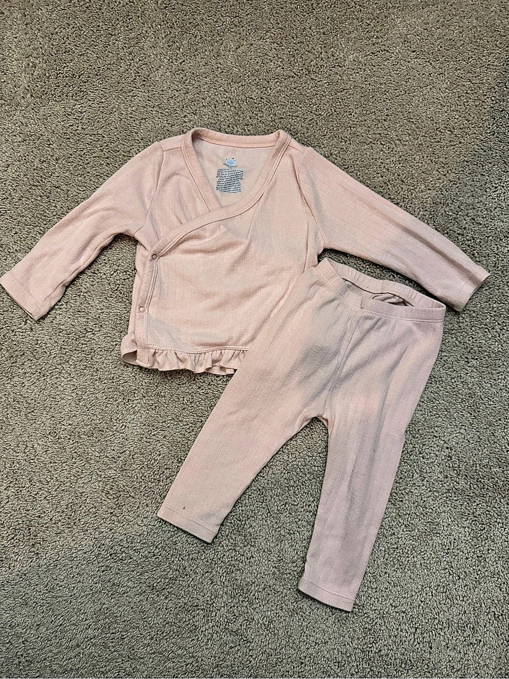 Cloud island 12 month  Long Sleeve Kimono Double Ruffle Outfit Set Pink